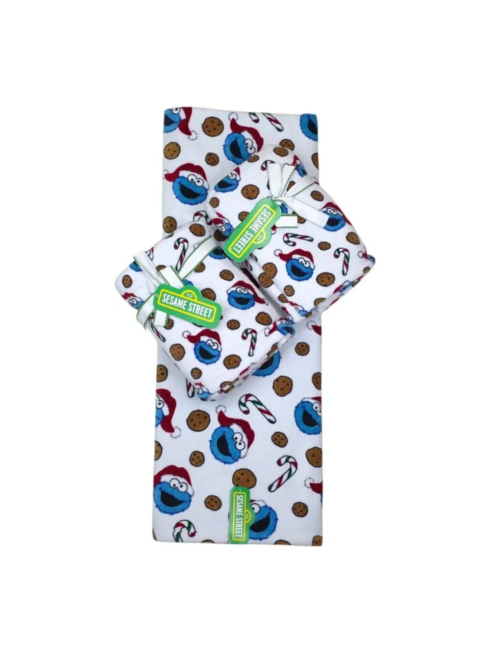 Sesame Street Cotton Bath Towel & 4 Hand Towels Cookie Monster Holiday Christmas